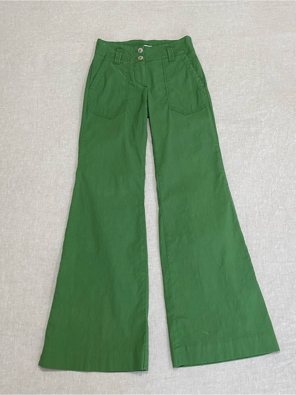 Maeve by Anthropologie The Naomi Wide-Leg Flare Pants Sz 00 Green High-Rise Boho